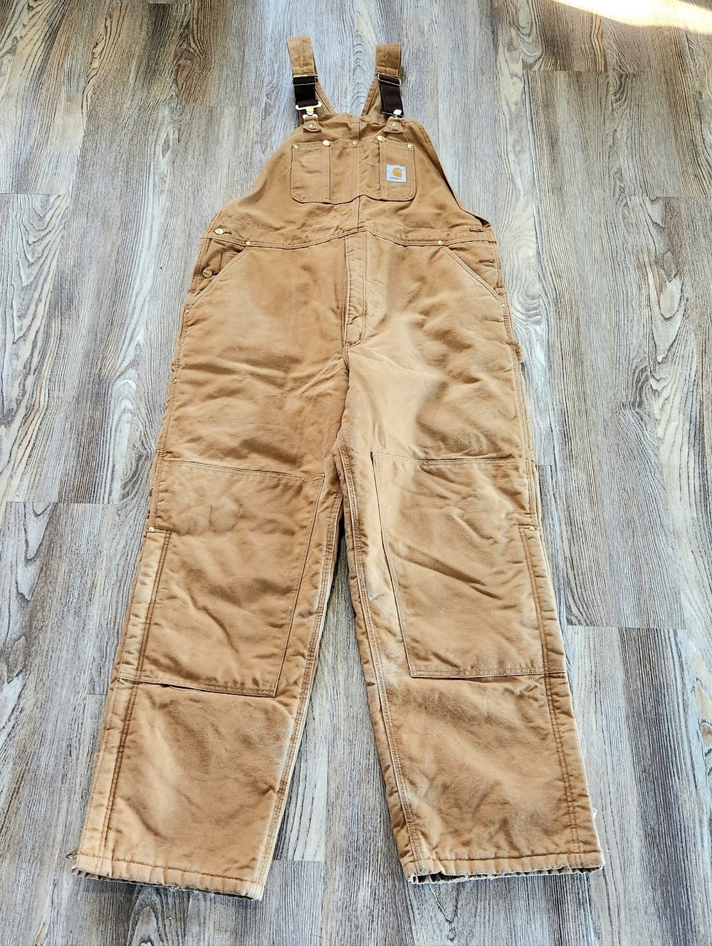 Y2K Carhartt R02 Brown Duck Canvas Bib Overall 44x32 Insulated Double Knee USA - Picture 9 of 15